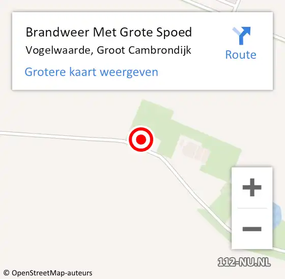 Locatie op kaart van de 112 melding: Brandweer Met Grote Spoed Naar Vogelwaarde, Groot Cambrondijk op 23 november 2022 21:14