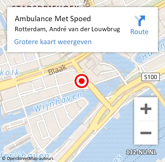 Locatie op kaart van de 112 melding: Ambulance Met Spoed Naar Rotterdam, André van der Louwbrug op 23 november 2022 21:25