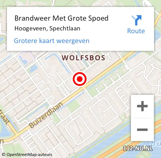 Locatie op kaart van de 112 melding: Brandweer Met Grote Spoed Naar Hoogeveen, Spechtlaan op 6 augustus 2014 00:03