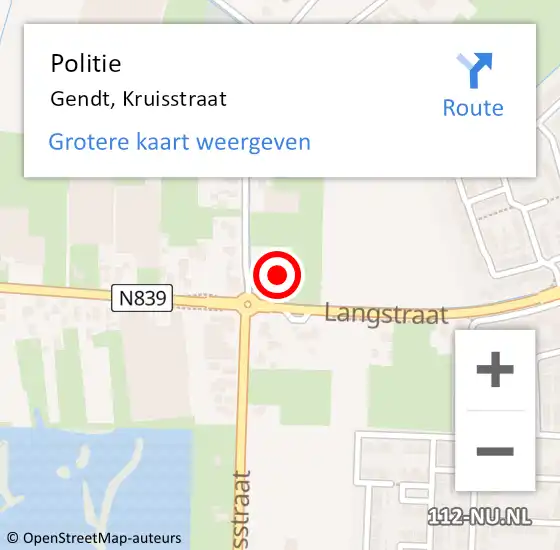 Locatie op kaart van de 112 melding: Politie Gendt, Kruisstraat op 23 november 2022 22:57