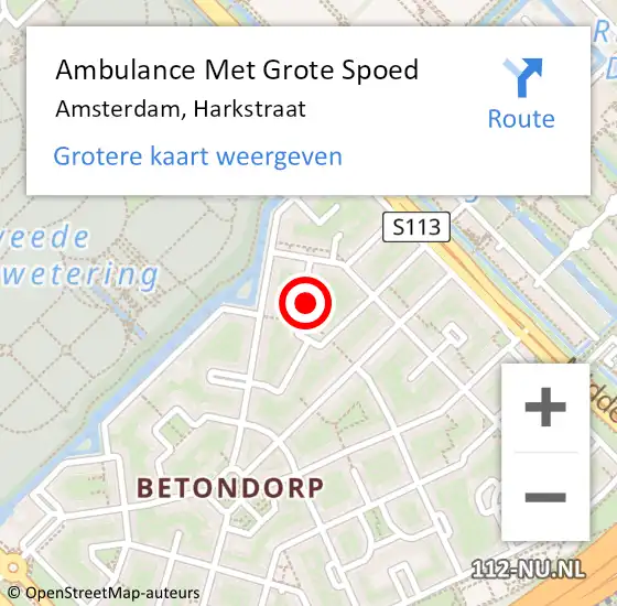 Locatie op kaart van de 112 melding: Ambulance Met Grote Spoed Naar Amsterdam, Harkstraat op 23 november 2022 23:16