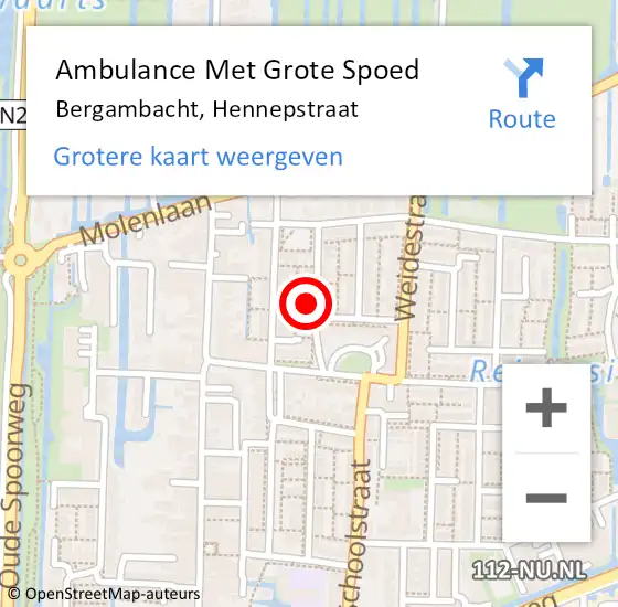 Locatie op kaart van de 112 melding: Ambulance Met Grote Spoed Naar Bergambacht, Hennepstraat op 24 november 2022 00:18