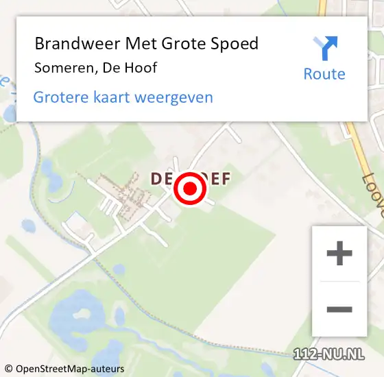 Locatie op kaart van de 112 melding: Brandweer Met Grote Spoed Naar Someren, De Hoof op 24 november 2022 00:26