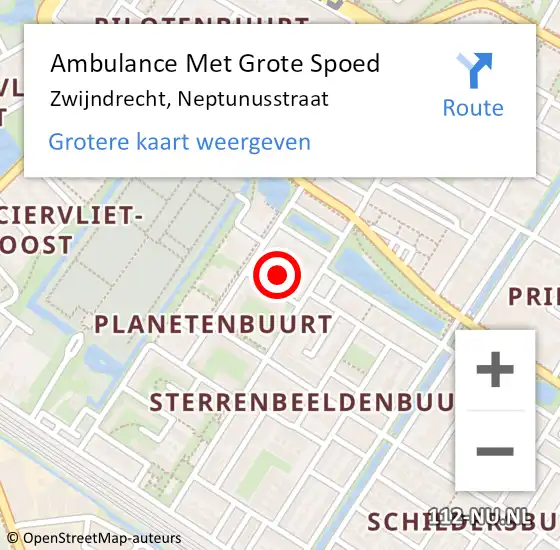 Locatie op kaart van de 112 melding: Ambulance Met Grote Spoed Naar Zwijndrecht, Neptunusstraat op 24 november 2022 01:17