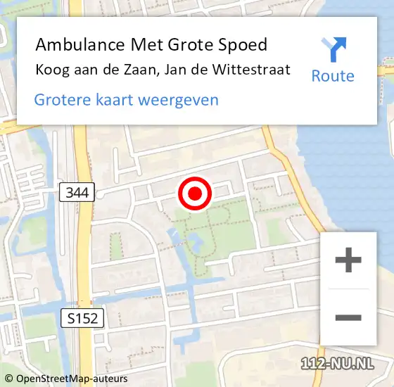 Locatie op kaart van de 112 melding: Ambulance Met Grote Spoed Naar Koog aan de Zaan, Jan de Wittestraat op 24 november 2022 03:43