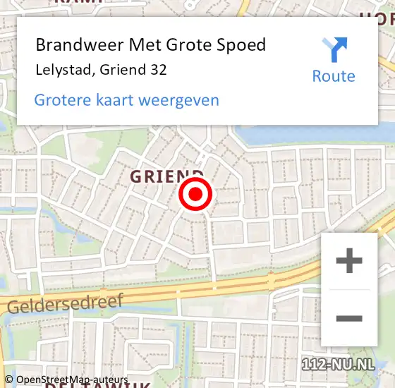 Locatie op kaart van de 112 melding: Brandweer Met Grote Spoed Naar Lelystad, Griend 32 op 24 november 2022 03:50