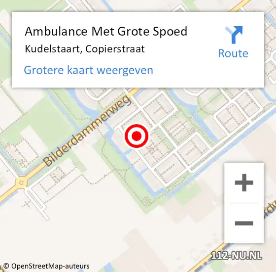 Locatie op kaart van de 112 melding: Ambulance Met Grote Spoed Naar Kudelstaart, Copierstraat op 24 november 2022 04:42