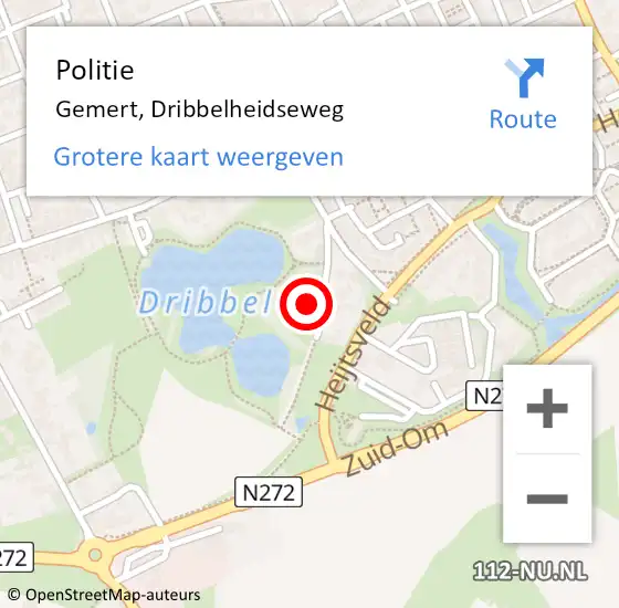 Locatie op kaart van de 112 melding: Politie Gemert, Dribbelheidseweg op 24 november 2022 06:40