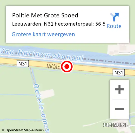 Locatie op kaart van de 112 melding: Politie Met Grote Spoed Naar Leeuwarden, N31 hectometerpaal: 56,5 op 24 november 2022 07:47