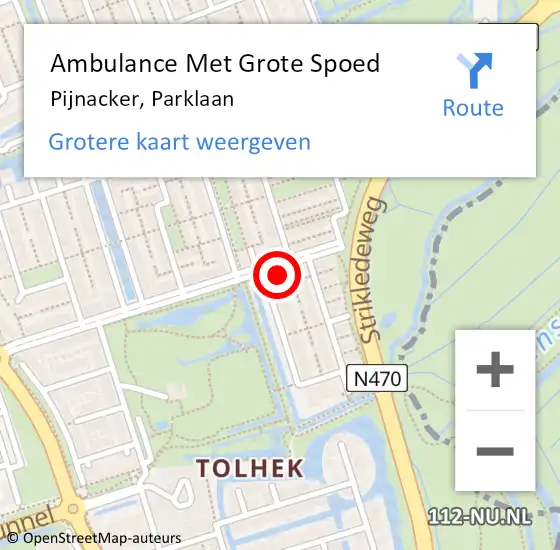 Locatie op kaart van de 112 melding: Ambulance Met Grote Spoed Naar Pijnacker, Parklaan op 24 november 2022 07:51