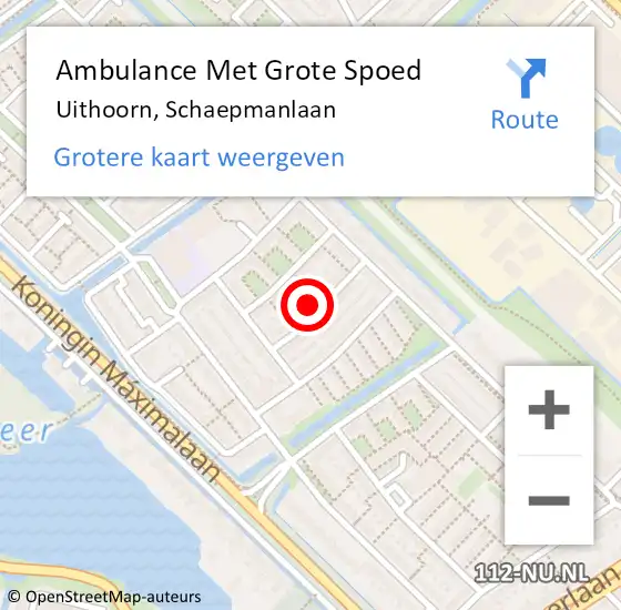 Locatie op kaart van de 112 melding: Ambulance Met Grote Spoed Naar Uithoorn, Schaepmanlaan op 24 november 2022 08:11