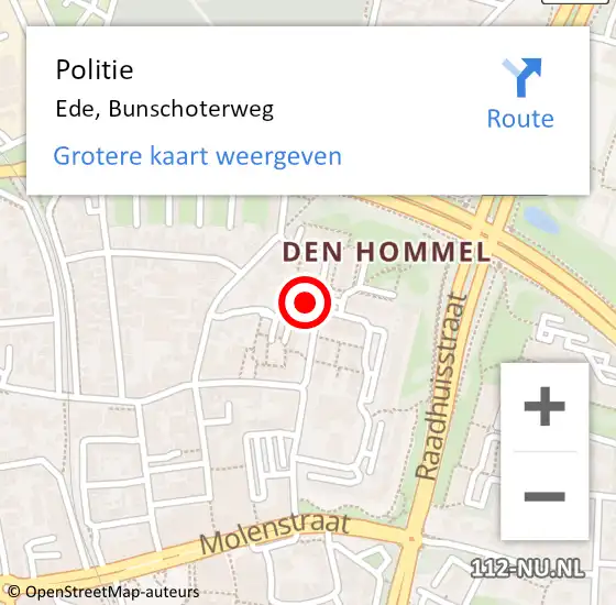 Locatie op kaart van de 112 melding: Politie Ede, Bunschoterweg op 24 november 2022 08:19