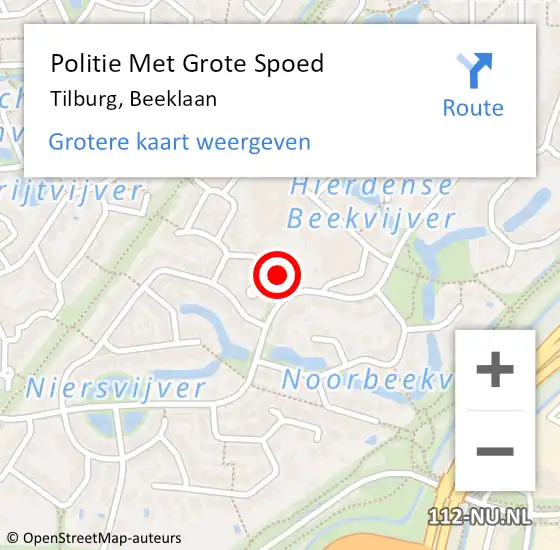Locatie op kaart van de 112 melding: Politie Met Grote Spoed Naar Tilburg, Beeklaan op 24 november 2022 08:21