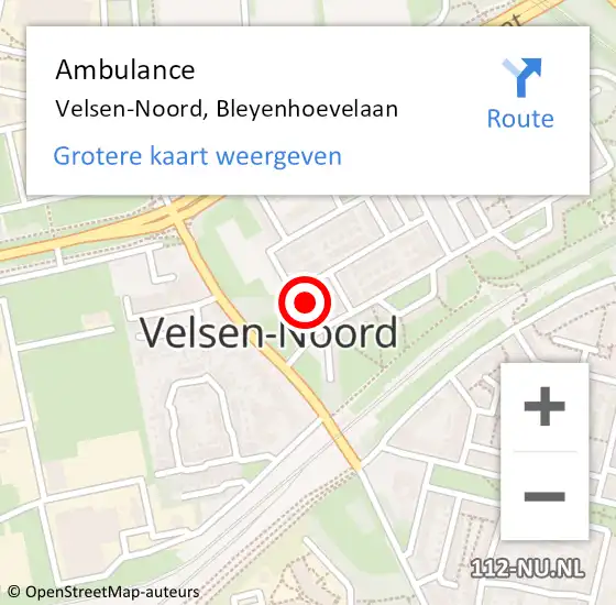 Locatie op kaart van de 112 melding: Ambulance Velsen-Noord, Bleyenhoevelaan op 24 november 2022 08:25