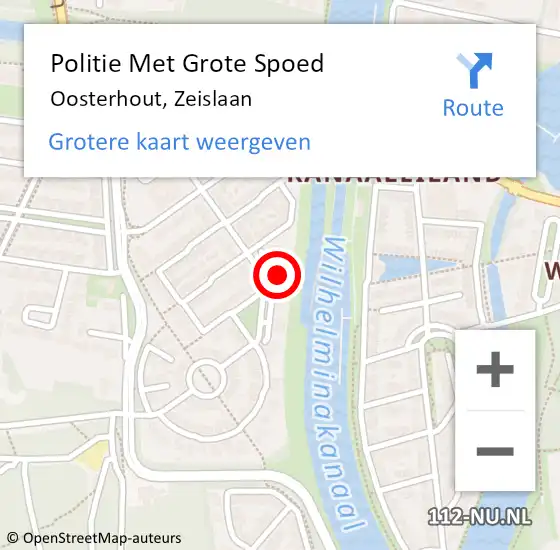 Locatie op kaart van de 112 melding: Politie Met Grote Spoed Naar Oosterhout, Zeislaan op 24 november 2022 08:32
