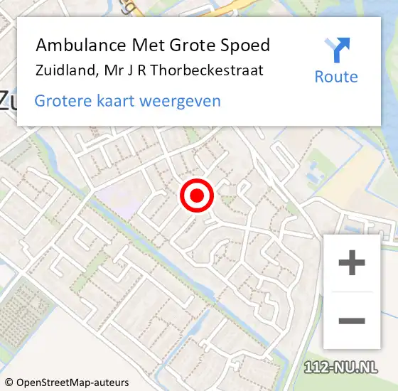 Locatie op kaart van de 112 melding: Ambulance Met Grote Spoed Naar Zuidland, Mr J R Thorbeckestraat op 24 november 2022 09:12
