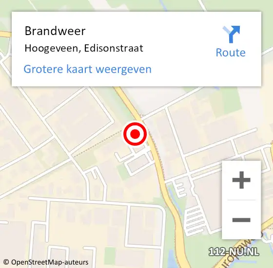 Locatie op kaart van de 112 melding: Brandweer Hoogeveen, Edisonstraat op 24 november 2022 09:15