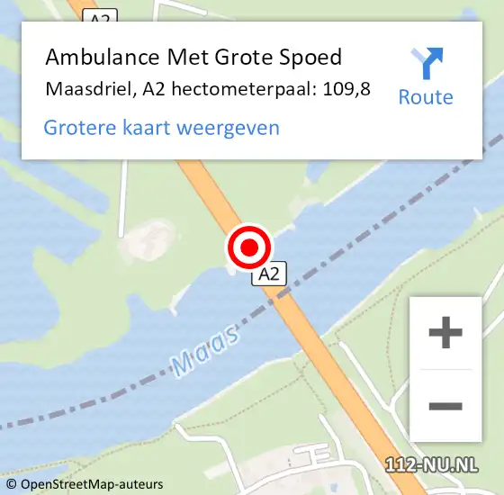 Locatie op kaart van de 112 melding: Ambulance Met Grote Spoed Naar Maasdriel, A2 hectometerpaal: 109,8 op 24 november 2022 10:28