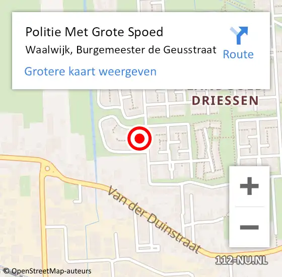 Locatie op kaart van de 112 melding: Politie Met Grote Spoed Naar Waalwijk, Burgemeester de Geusstraat op 24 november 2022 10:30