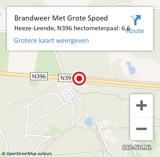 Locatie op kaart van de 112 melding: Brandweer Met Grote Spoed Naar Heeze-Leende, N396 hectometerpaal: 6,6 op 24 november 2022 10:32