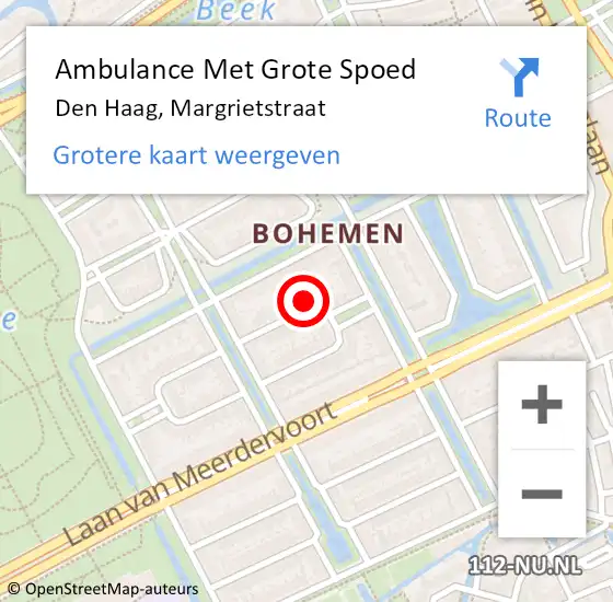 Locatie op kaart van de 112 melding: Ambulance Met Grote Spoed Naar Den Haag, Margrietstraat op 24 november 2022 10:37