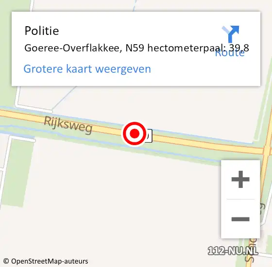 Locatie op kaart van de 112 melding: Politie Goeree-Overflakkee, N59 hectometerpaal: 39,8 op 24 november 2022 11:30