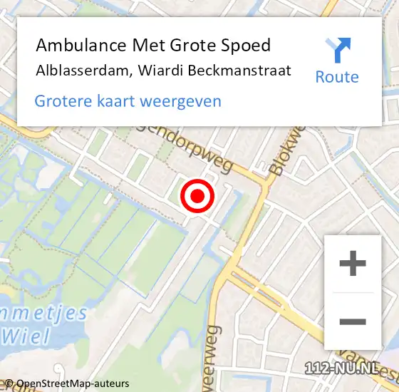 Locatie op kaart van de 112 melding: Ambulance Met Grote Spoed Naar Alblasserdam, Wiardi Beckmanstraat op 24 november 2022 12:31