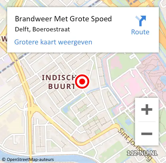 Locatie op kaart van de 112 melding: Brandweer Met Grote Spoed Naar Delft, Boeroestraat op 24 november 2022 12:42