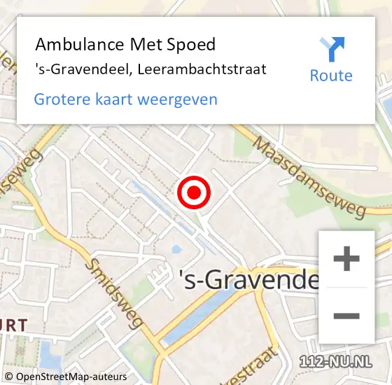 Locatie op kaart van de 112 melding: Ambulance Met Spoed Naar 's-Gravendeel, Leerambachtstraat op 24 november 2022 13:05