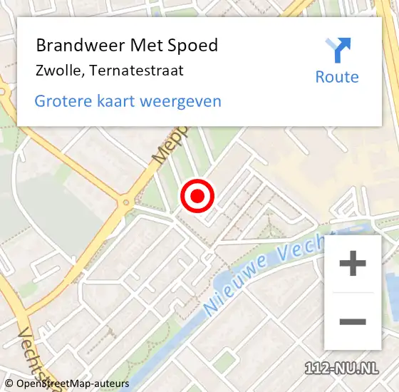 Locatie op kaart van de 112 melding: Brandweer Met Spoed Naar Zwolle, Ternatestraat op 24 november 2022 13:22