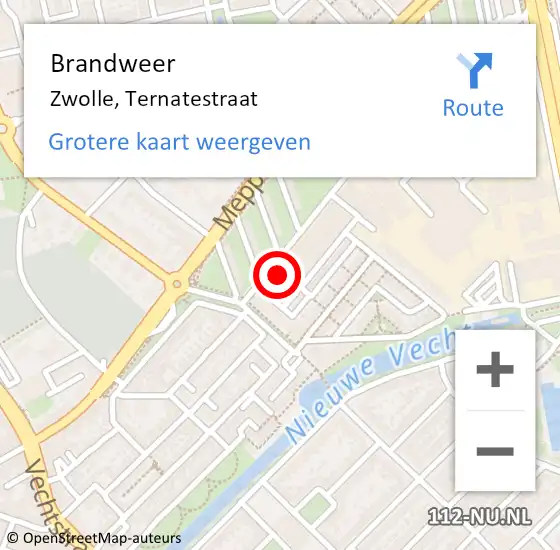 Locatie op kaart van de 112 melding: Brandweer Zwolle, Ternatestraat op 24 november 2022 13:23