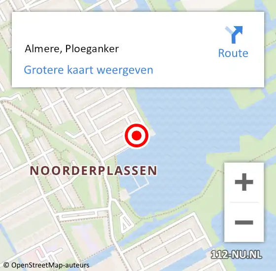 Locatie op kaart van de 112 melding:  Almere, Ploeganker op 24 november 2022 13:34