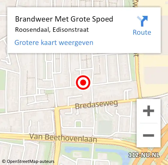 Locatie op kaart van de 112 melding: Brandweer Met Grote Spoed Naar Roosendaal, Edisonstraat op 24 november 2022 13:43