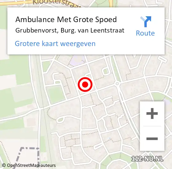 Locatie op kaart van de 112 melding: Ambulance Met Grote Spoed Naar Grubbenvorst, Burg. van Leentstraat op 6 augustus 2014 03:43