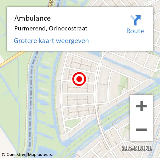 Locatie op kaart van de 112 melding: Ambulance Purmerend, Orinocostraat op 24 november 2022 14:04