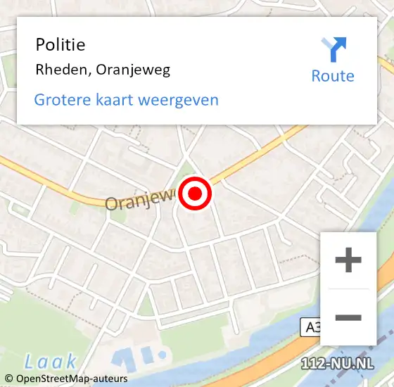 Locatie op kaart van de 112 melding: Politie Rheden, Oranjeweg op 24 november 2022 14:09