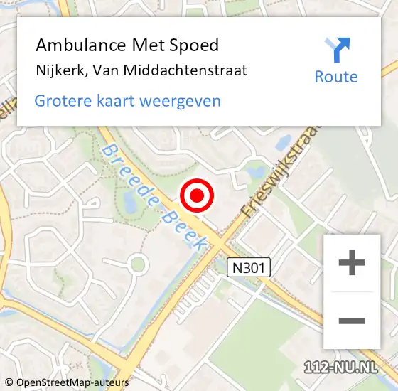 Locatie op kaart van de 112 melding: Ambulance Met Spoed Naar Nijkerk, Van Middachtenstraat op 24 november 2022 14:18