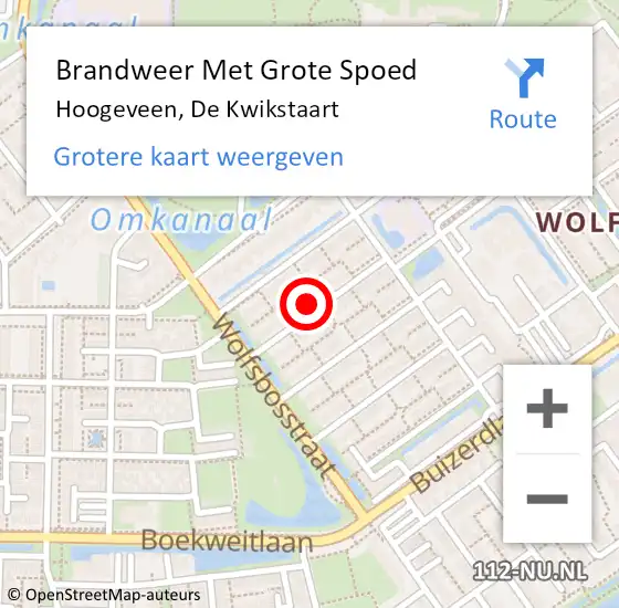 Locatie op kaart van de 112 melding: Brandweer Met Grote Spoed Naar Hoogeveen, De Kwikstaart op 24 november 2022 14:26