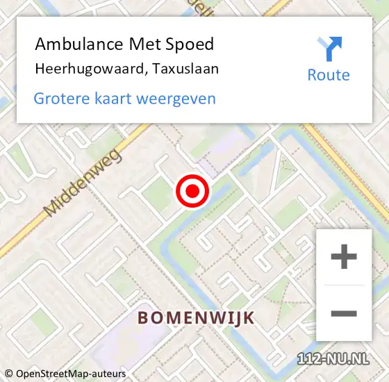 Locatie op kaart van de 112 melding: Ambulance Met Spoed Naar Heerhugowaard, Taxuslaan op 24 november 2022 14:36