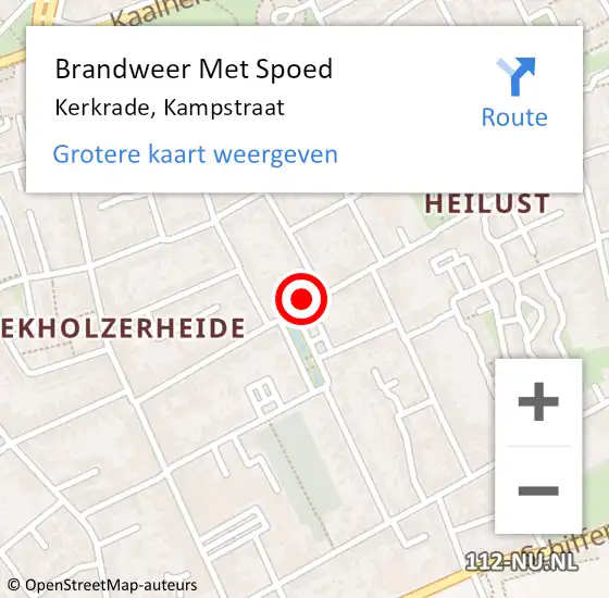 Locatie op kaart van de 112 melding: Brandweer Met Spoed Naar Kerkrade, Kampstraat op 24 november 2022 14:46