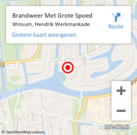 Locatie op kaart van de 112 melding: Brandweer Met Grote Spoed Naar Winsum, Hendrik Werkmankade op 24 november 2022 14:53