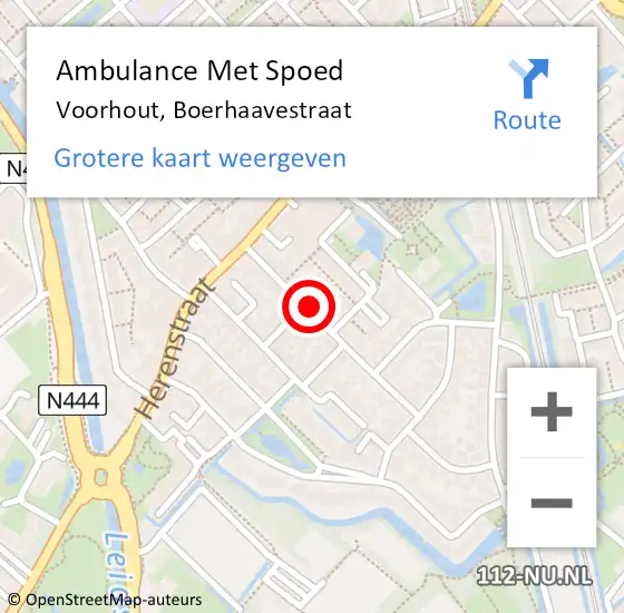 Locatie op kaart van de 112 melding: Ambulance Met Spoed Naar Voorhout, Boerhaavestraat op 24 november 2022 14:54