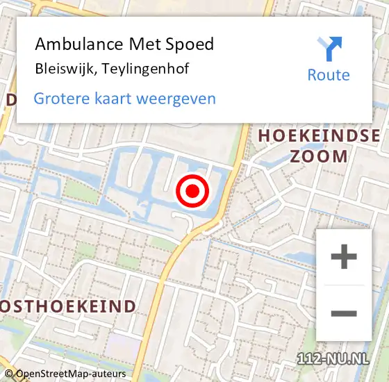 Locatie op kaart van de 112 melding: Ambulance Met Spoed Naar Bleiswijk, Teylingenhof op 24 november 2022 14:59