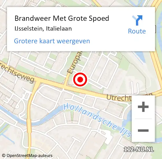 Locatie op kaart van de 112 melding: Brandweer Met Grote Spoed Naar IJsselstein, Italielaan op 24 november 2022 15:05