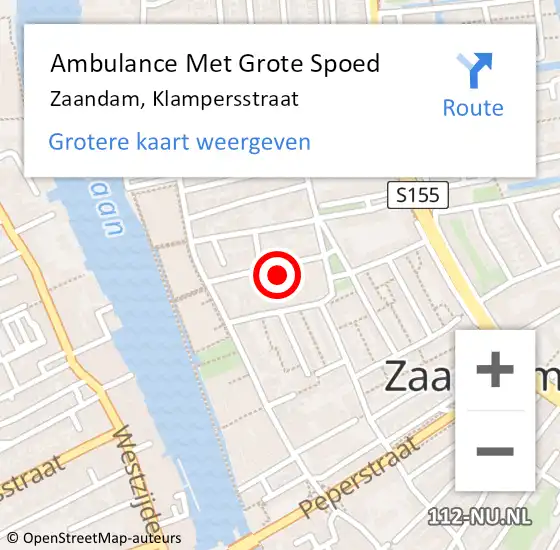 Locatie op kaart van de 112 melding: Ambulance Met Grote Spoed Naar Zaandam, Klampersstraat op 24 november 2022 15:14
