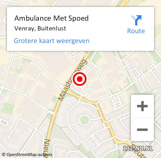 Locatie op kaart van de 112 melding: Ambulance Met Spoed Naar Venray, Buitenlust op 24 november 2022 15:23