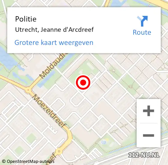 Locatie op kaart van de 112 melding: Politie Utrecht, Jeanne d'Arcdreef op 24 november 2022 15:29