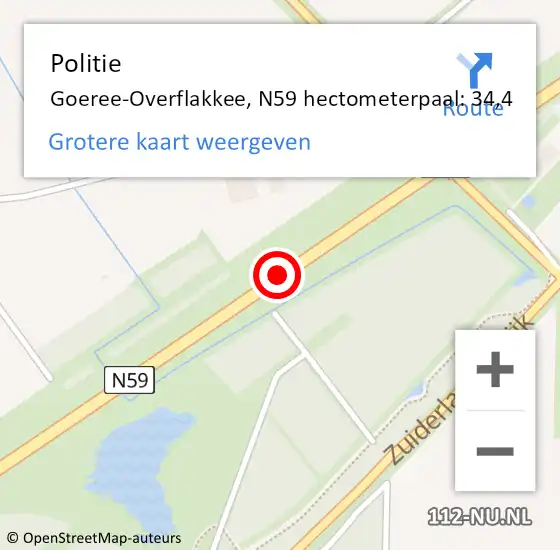 Locatie op kaart van de 112 melding: Politie Goeree-Overflakkee, N59 hectometerpaal: 34,4 op 24 november 2022 15:58