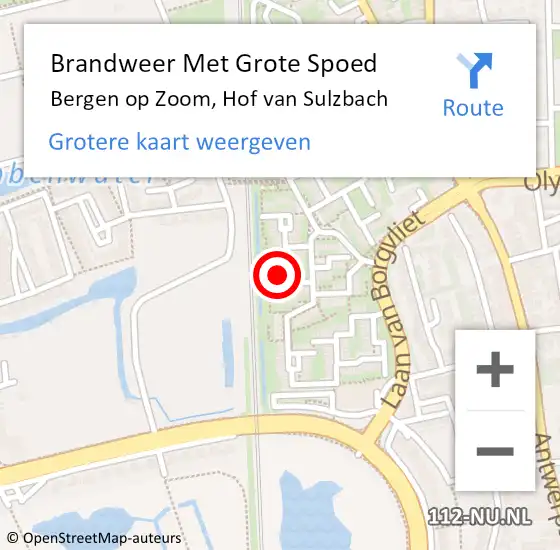 Locatie op kaart van de 112 melding: Brandweer Met Grote Spoed Naar Bergen op Zoom, Hof van Sulzbach op 24 november 2022 16:07