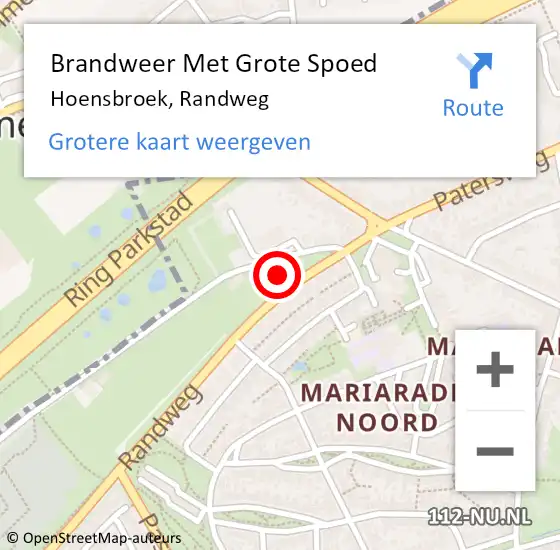 Locatie op kaart van de 112 melding: Brandweer Met Grote Spoed Naar Hoensbroek, Randweg op 24 november 2022 16:08